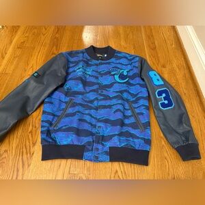 Blue and Black Patterned Varsity Jacket